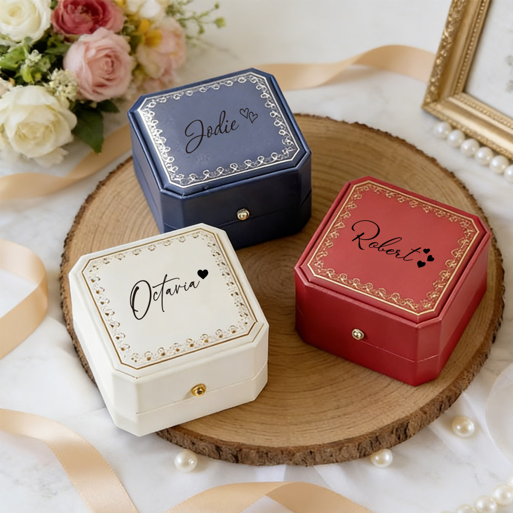 Velvet Jewelry Box - Personalisierte Kunstleder-Ringbox mit Samtfutter, Maßgefertigte Schmuckaufbewahrung,