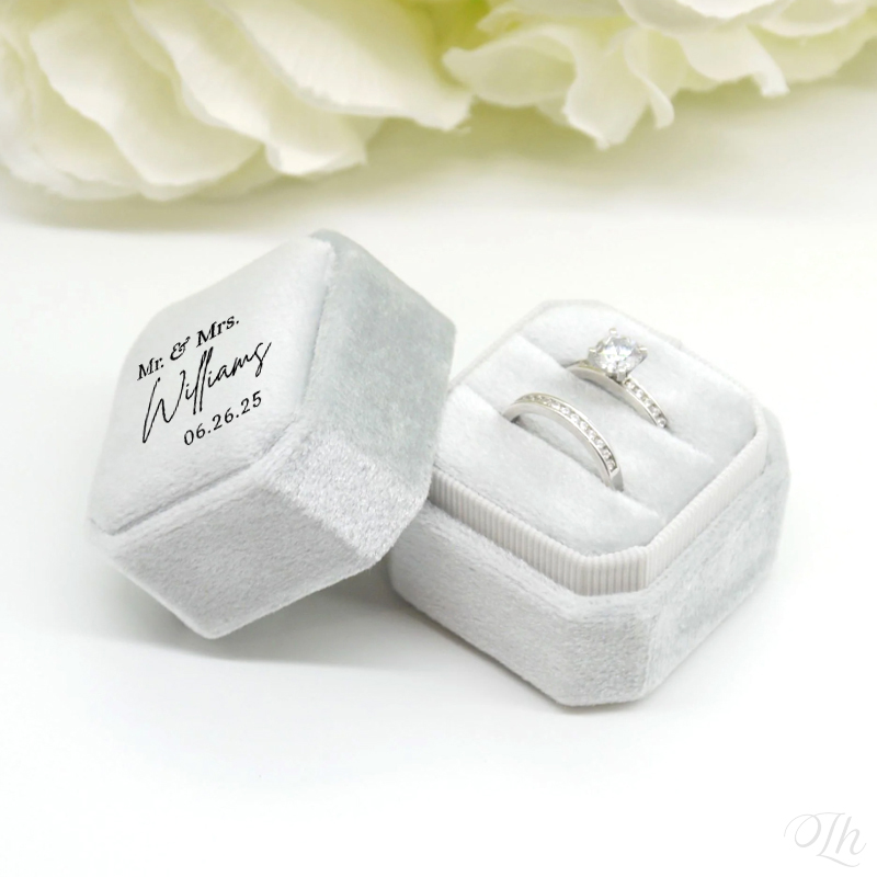 Velvet Jewelry Box - Personalisierte Ehering-Box, quadratische Samt-Ringbox, Doppelring-Box, individuelle