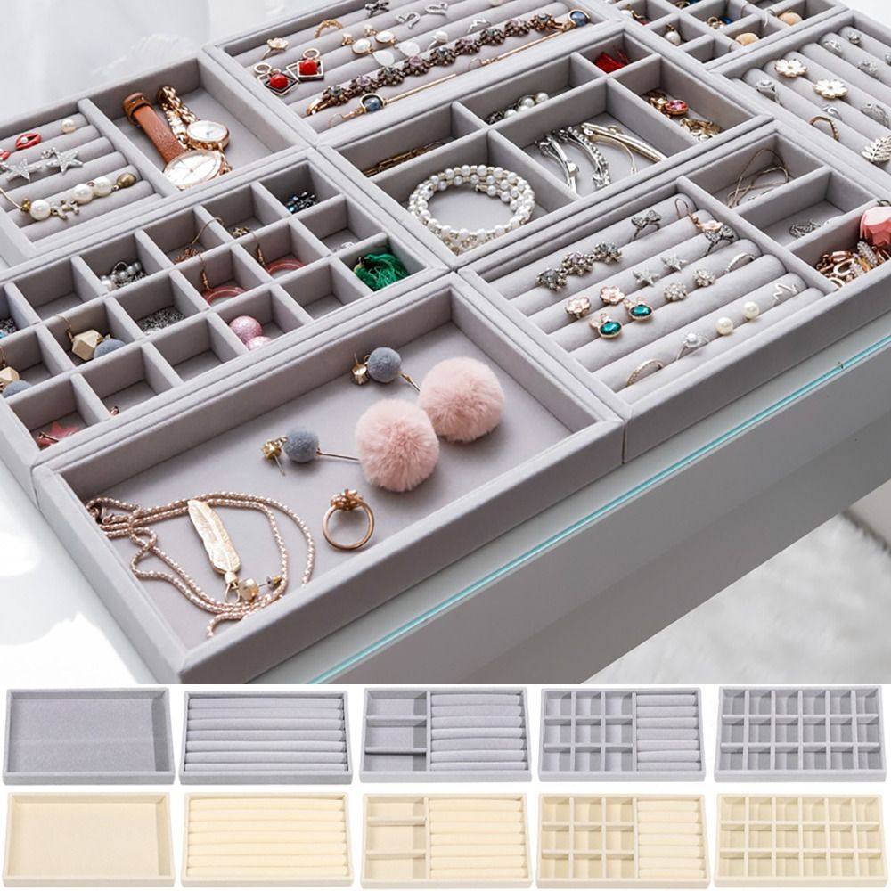 Velvet Jewelry Box - Organizer-Box Stapelbare Samt-Schmuckaufbewahrungsbox Samt-Präsentationstablett Armband- und
